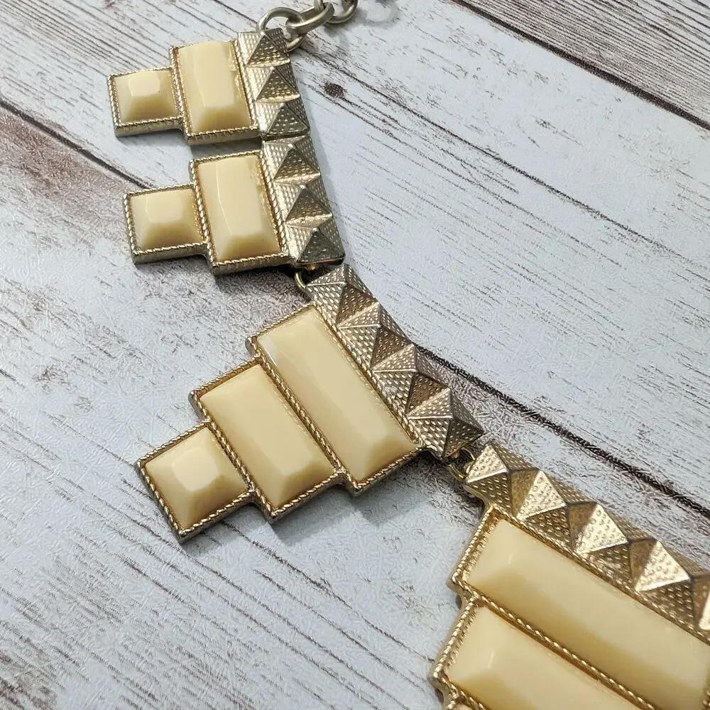 Vintage Statement Necklace Pale Yellow & Gold Tone Chunky